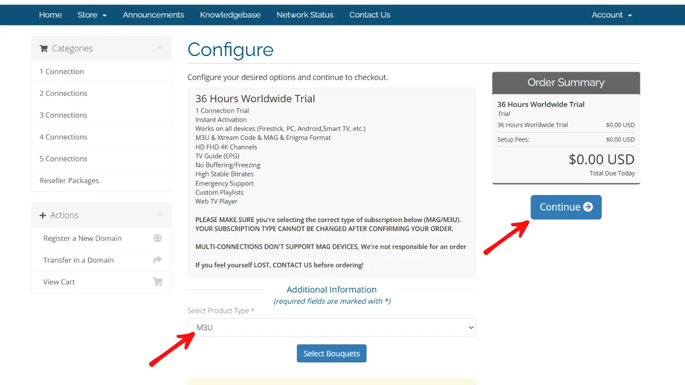 Choose M3U and press Continue.