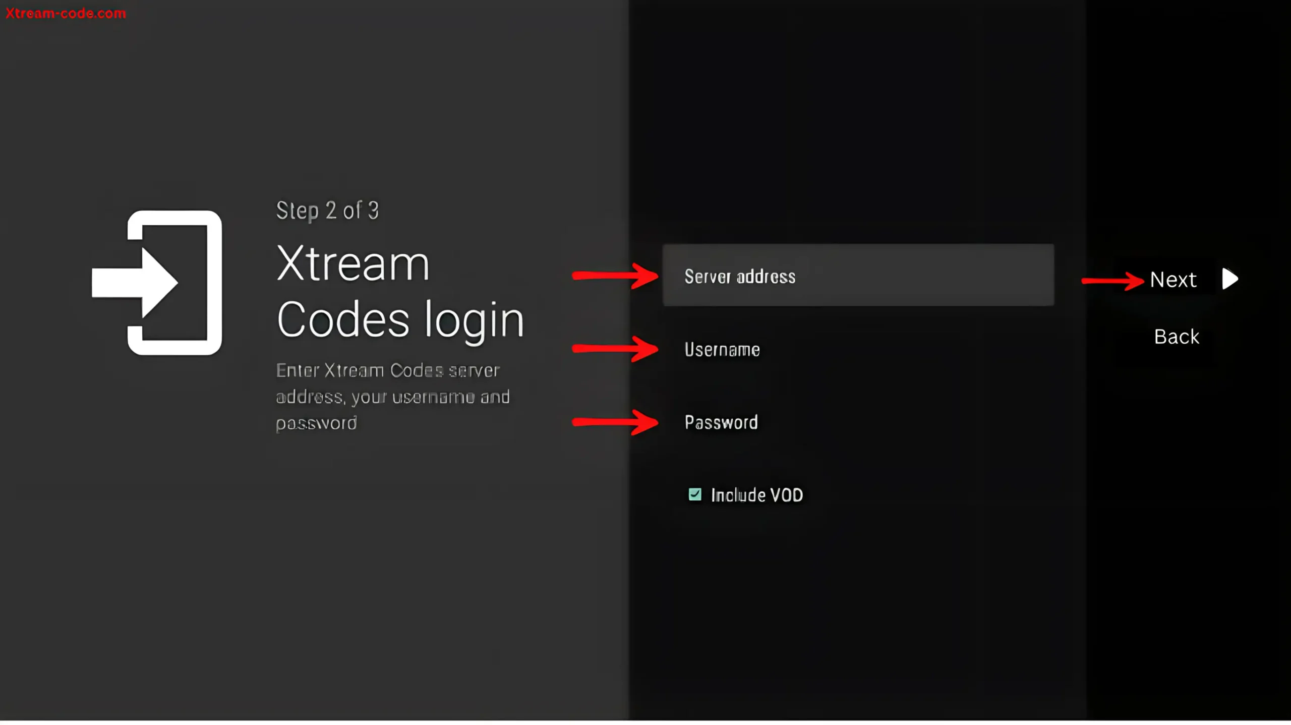 Enter Xtream Code details and press Next.