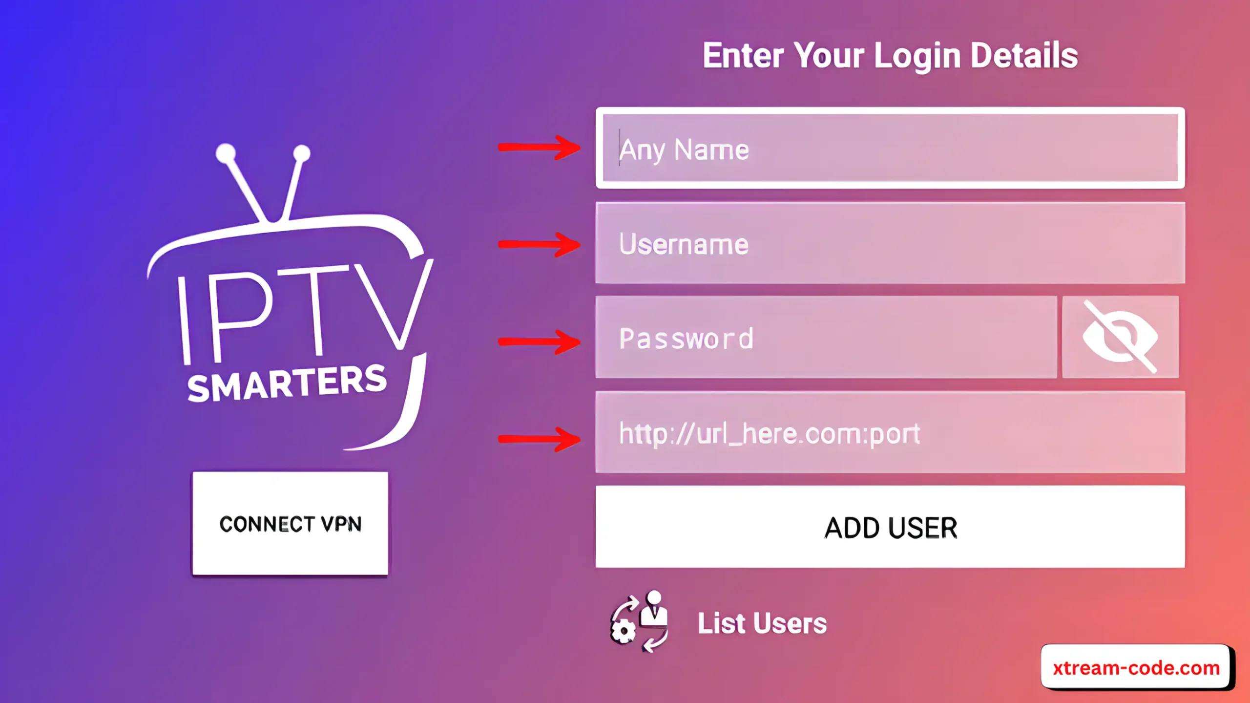 Enter your Xtream Code details