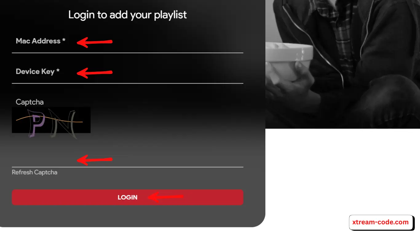 Log in using your MAC Address and Device Key