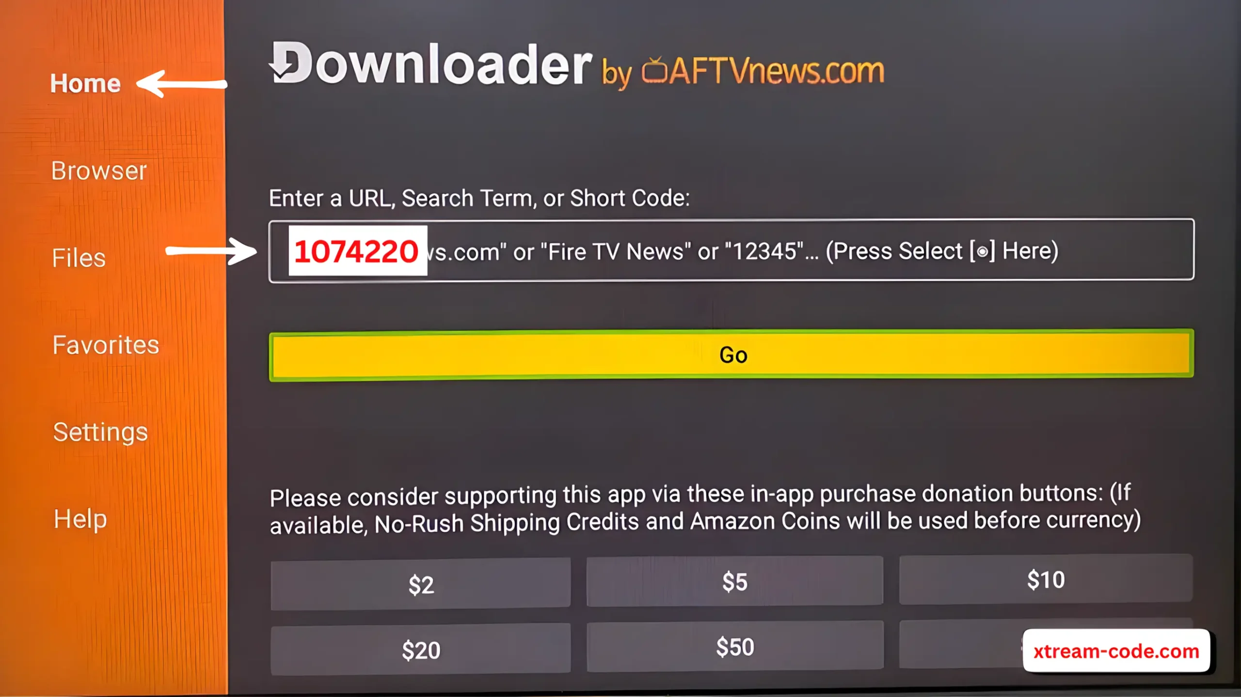 Open the Downloader app on your Firestick, enter code 1074220 (or use the URL httpssmarters.co.comsmarterspro.apk ), and press GO.