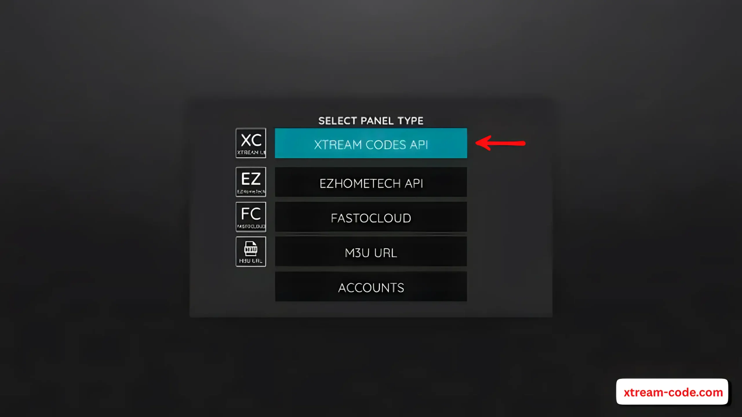 choose “Xtream Code” as the login option.