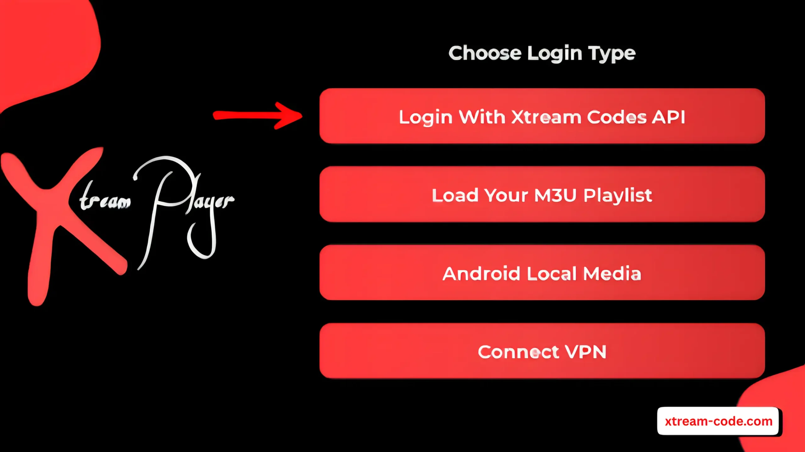open the app and select Xtream Code to begin