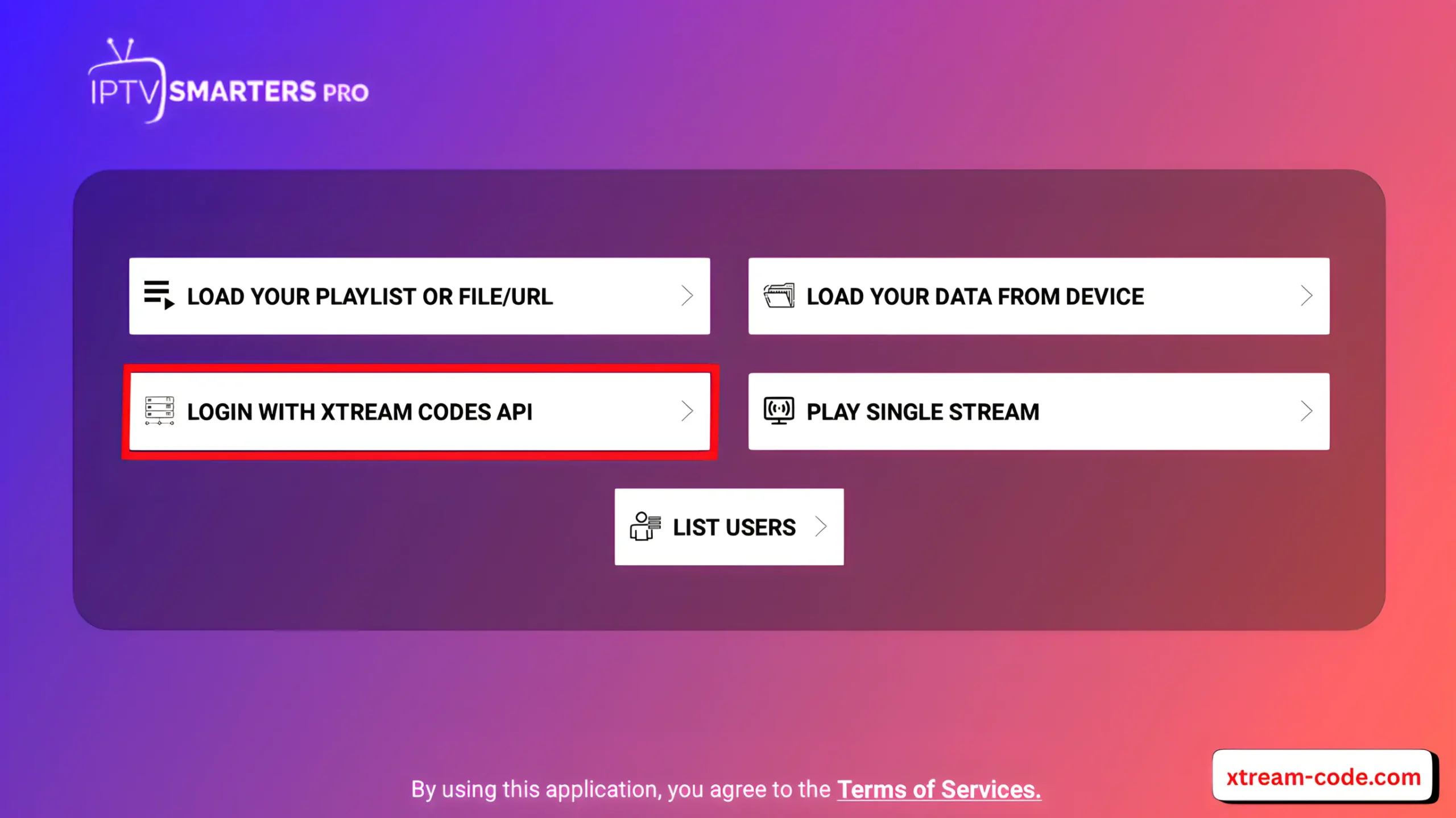 select the Xtream Code login option