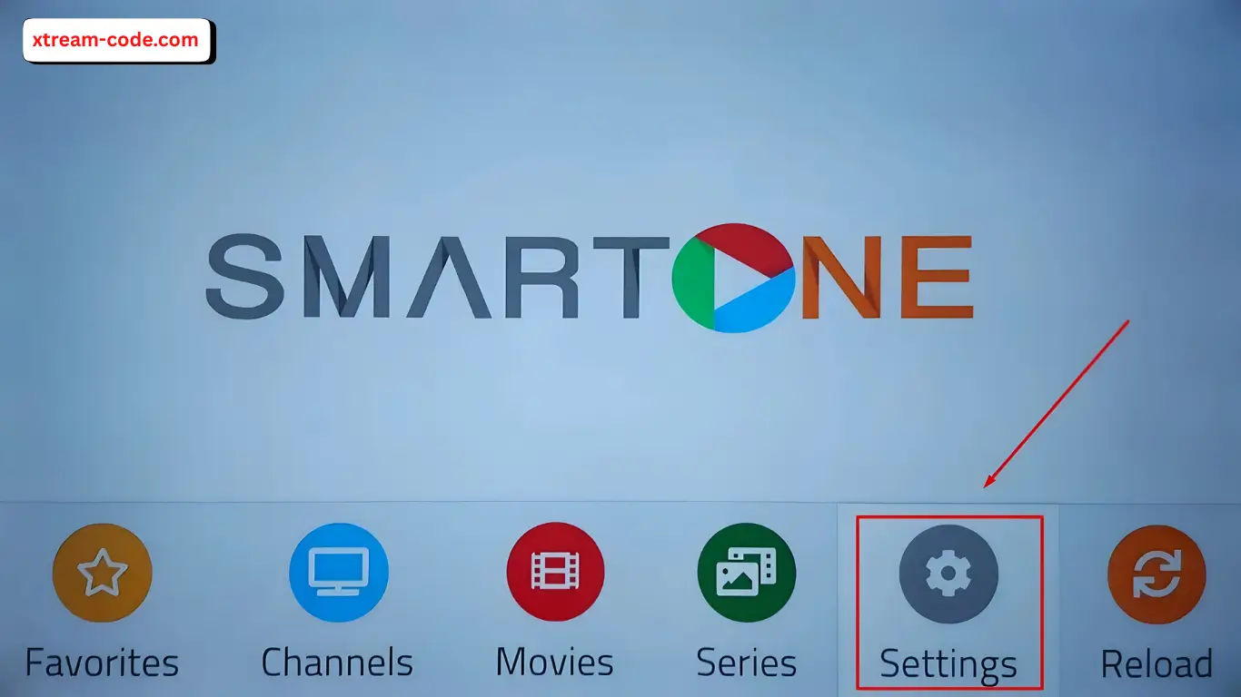 Open the SmartOne IPTV app on your Smart TV and go to the Settings section inside the app.